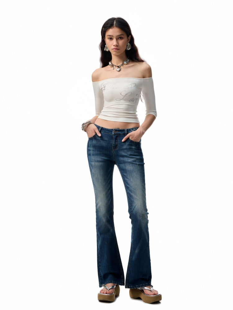 Dark Blue Low - Waist Denim Flared Pants
