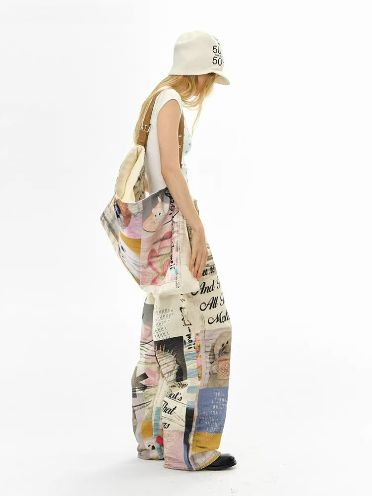 Printed Wide-Leg Denim Jeans