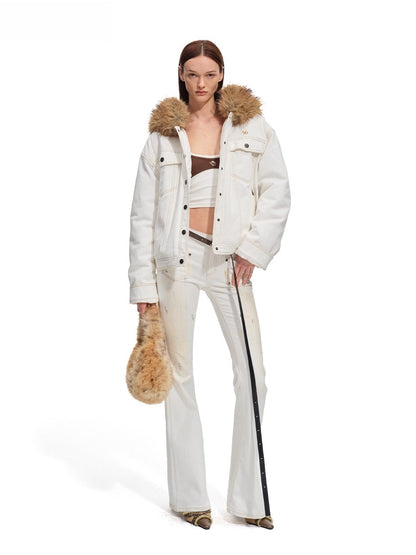 Polar Cotton Eco Fox Fur Collar Denim Jacket