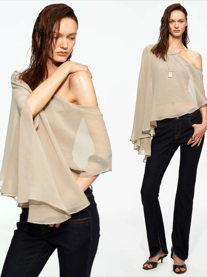 Asymmetric Chiffon Cape Top