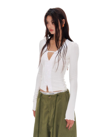 Lace-Embellished Knit Sweater