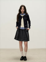 Plaid Collar Layered Knit Top