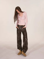 Paneled Faux Leather Wide-Leg Pants