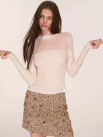 Sheer Mesh Mock Neck Fitted Knit Top