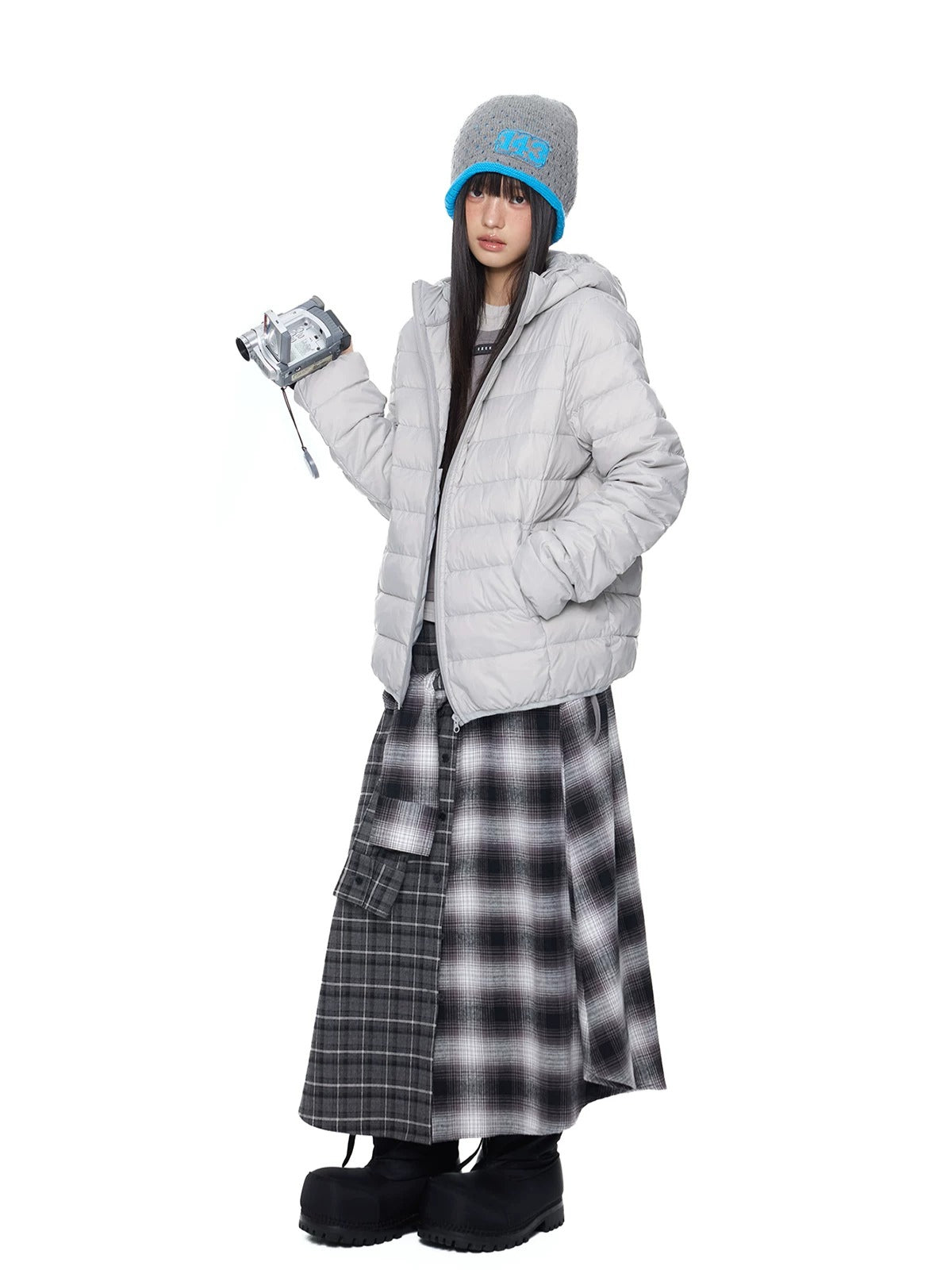 Plaid Waist A-Line Skirt