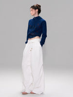 White Beaded Fold Waist Pants