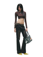 Studded Contrast Stitch Cropped Top