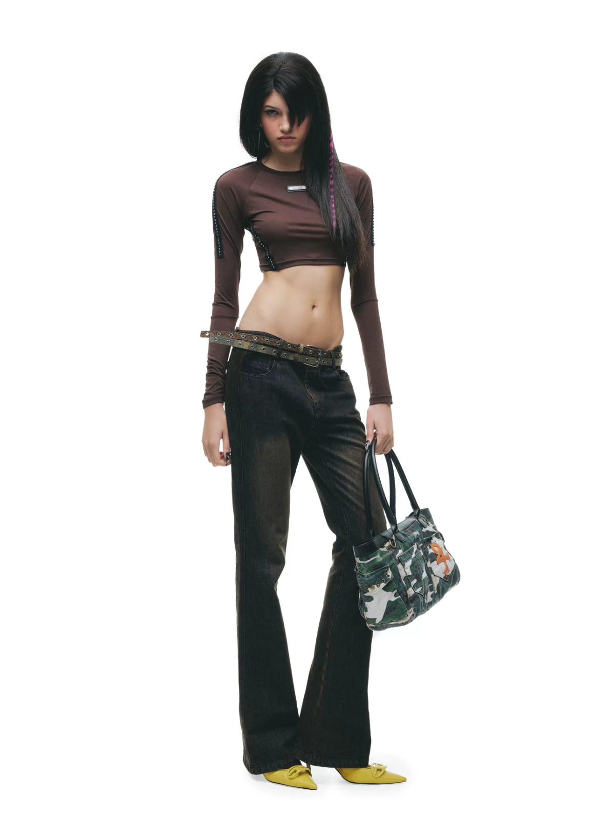 Studded Contrast Stitch Cropped Top