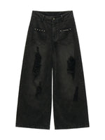 Distressed Raw-Edge Wide-Leg Jeans