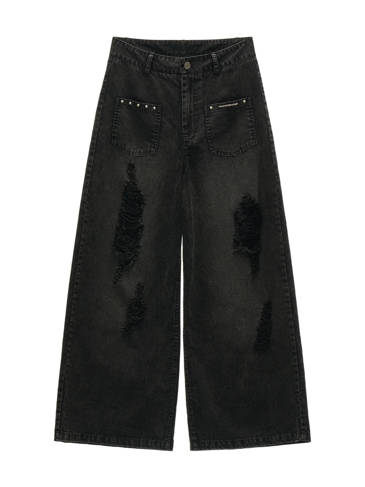 Distressed Raw-Edge Wide-Leg Jeans