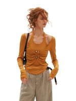 Halter Ruched Long Sleeve Top