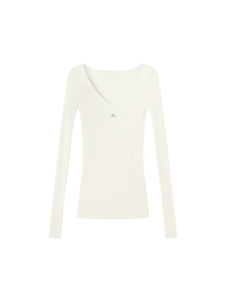 Rose Luna Mercerized Wool V-Neck Top