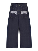 Lace Pocket Washed Curved Denim Jeans
