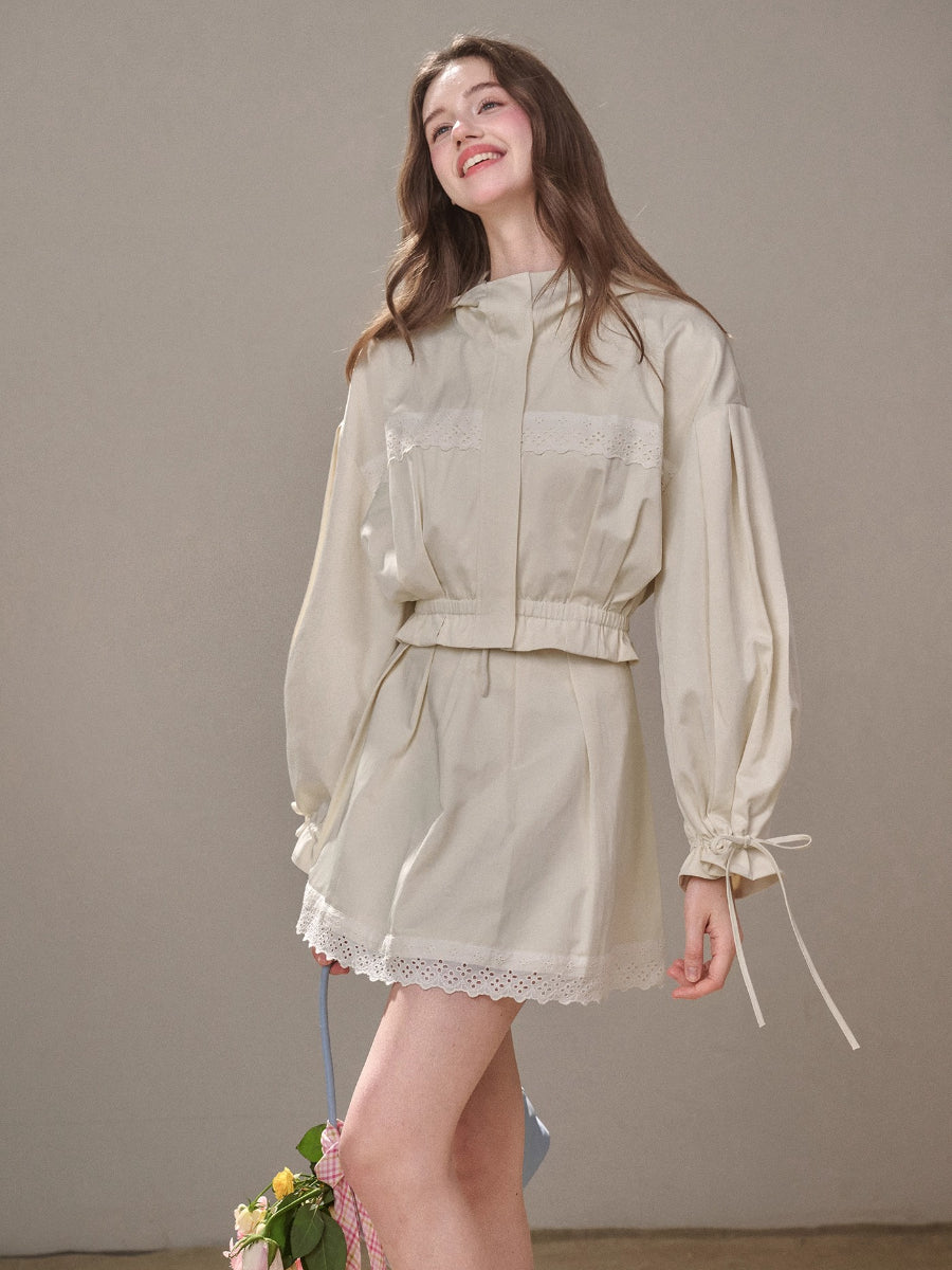 "A Cup of Milk" Relaxed Cotton Trench &amp; Skirt Set
