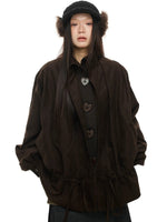Suede Drawstring Trim Coat