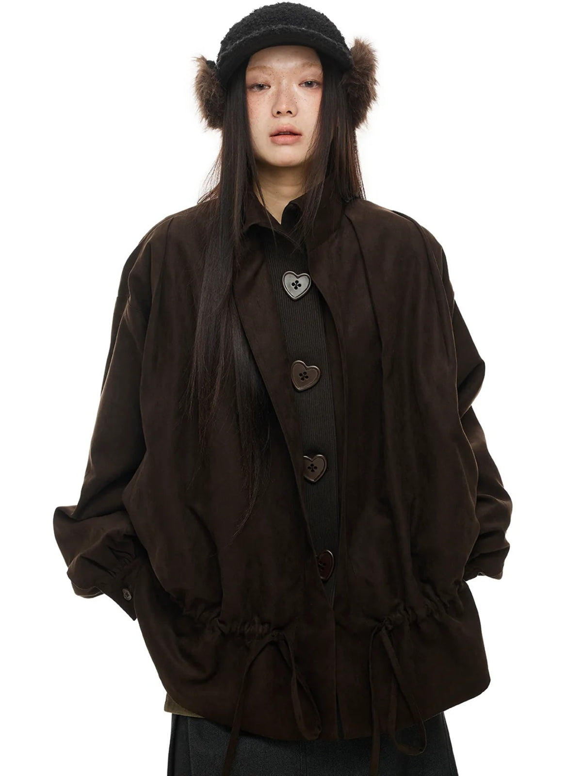 Suede Drawstring Trim Coat