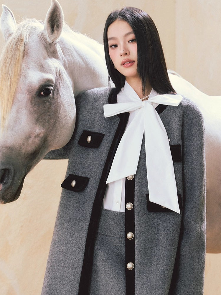 Gray Velvet Long Wool Coat