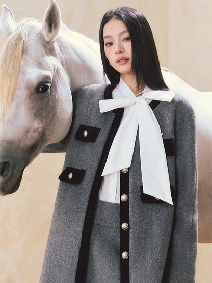 Gray Velvet Long Wool Coat