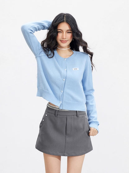 Blue &amp; Yellow Rolled Hem Knit Cardigan