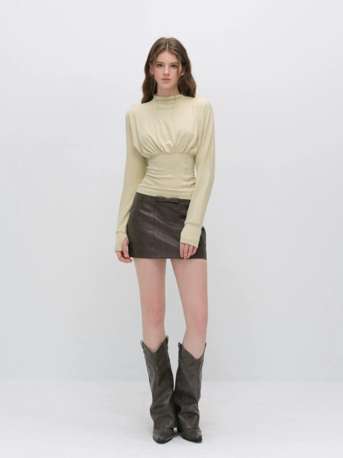 Vintage Bow PU Leather Skirt