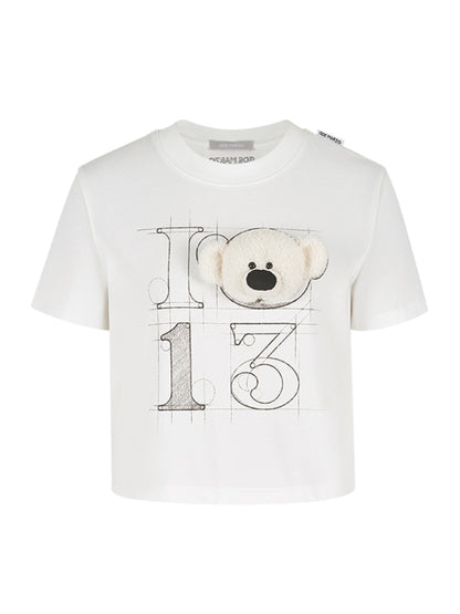 Detachable Semi-three-dimensional Bear Illustration T-shirt