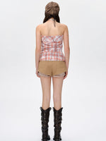 Plaid Shirt Slim Fit Strapless Top