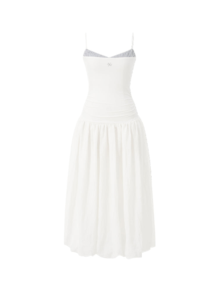 Color - Block Splicing Strappy Puff Dress