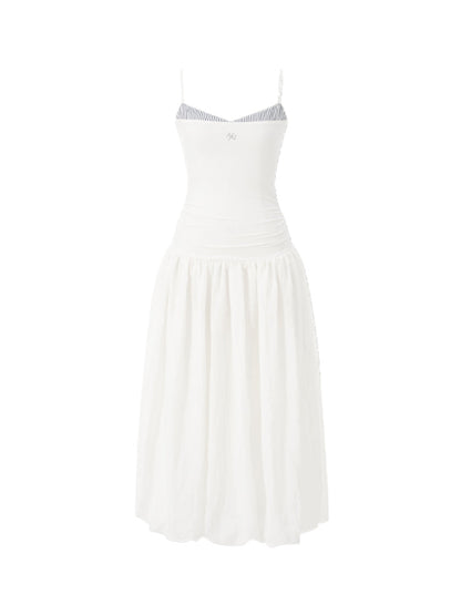 Color - Block Splicing Strappy Puff Dress