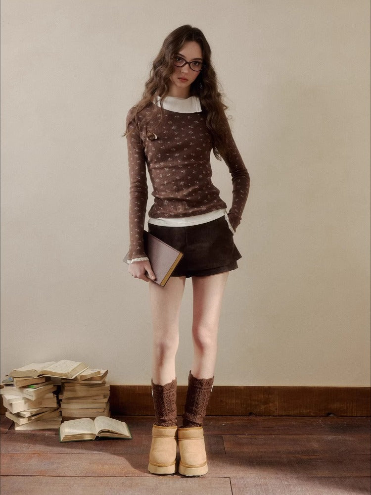 Floral Collar Knit Long Sleeve Top
