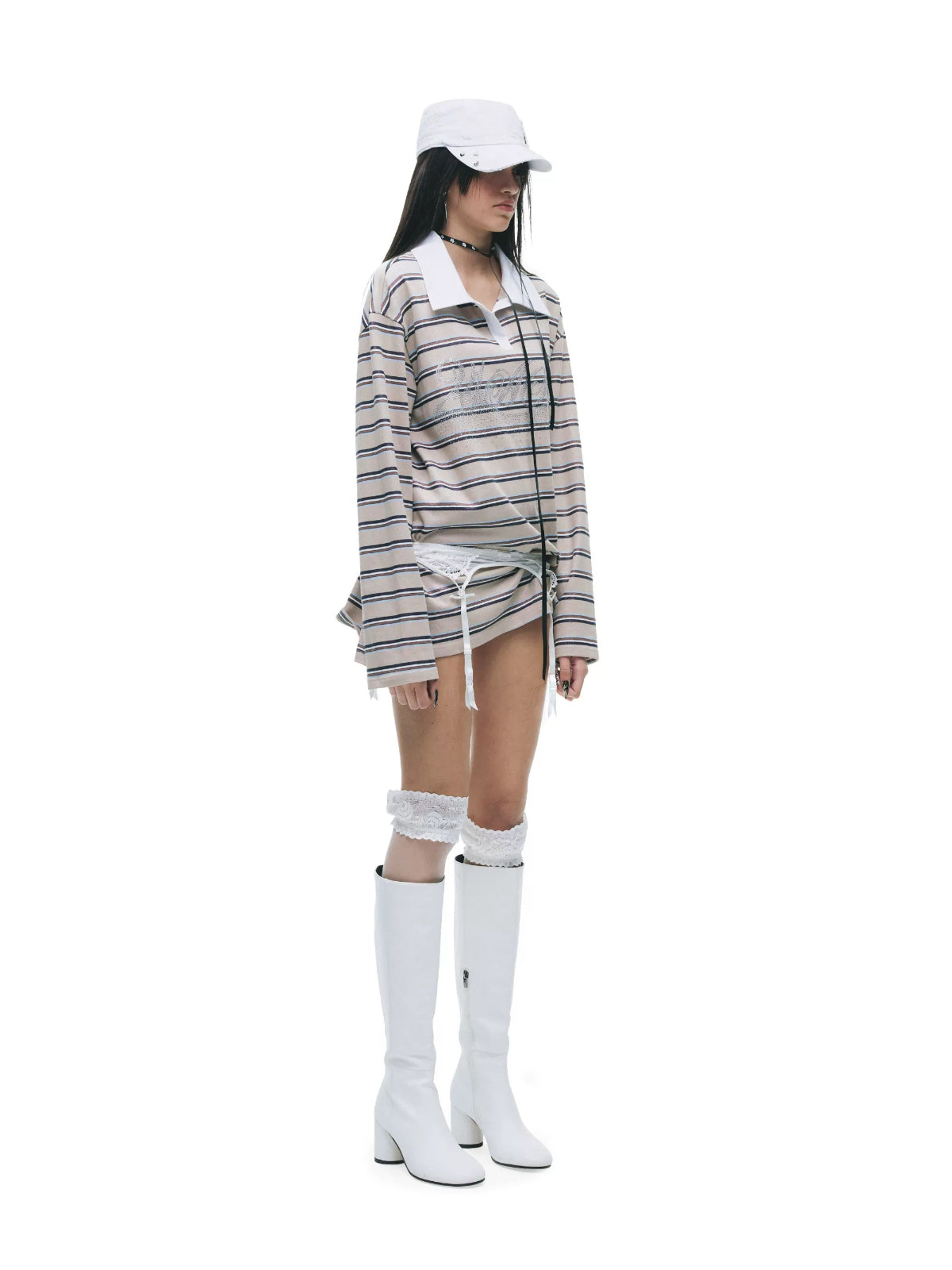 Contrast Stripe Polo Long Sleeve Shirt