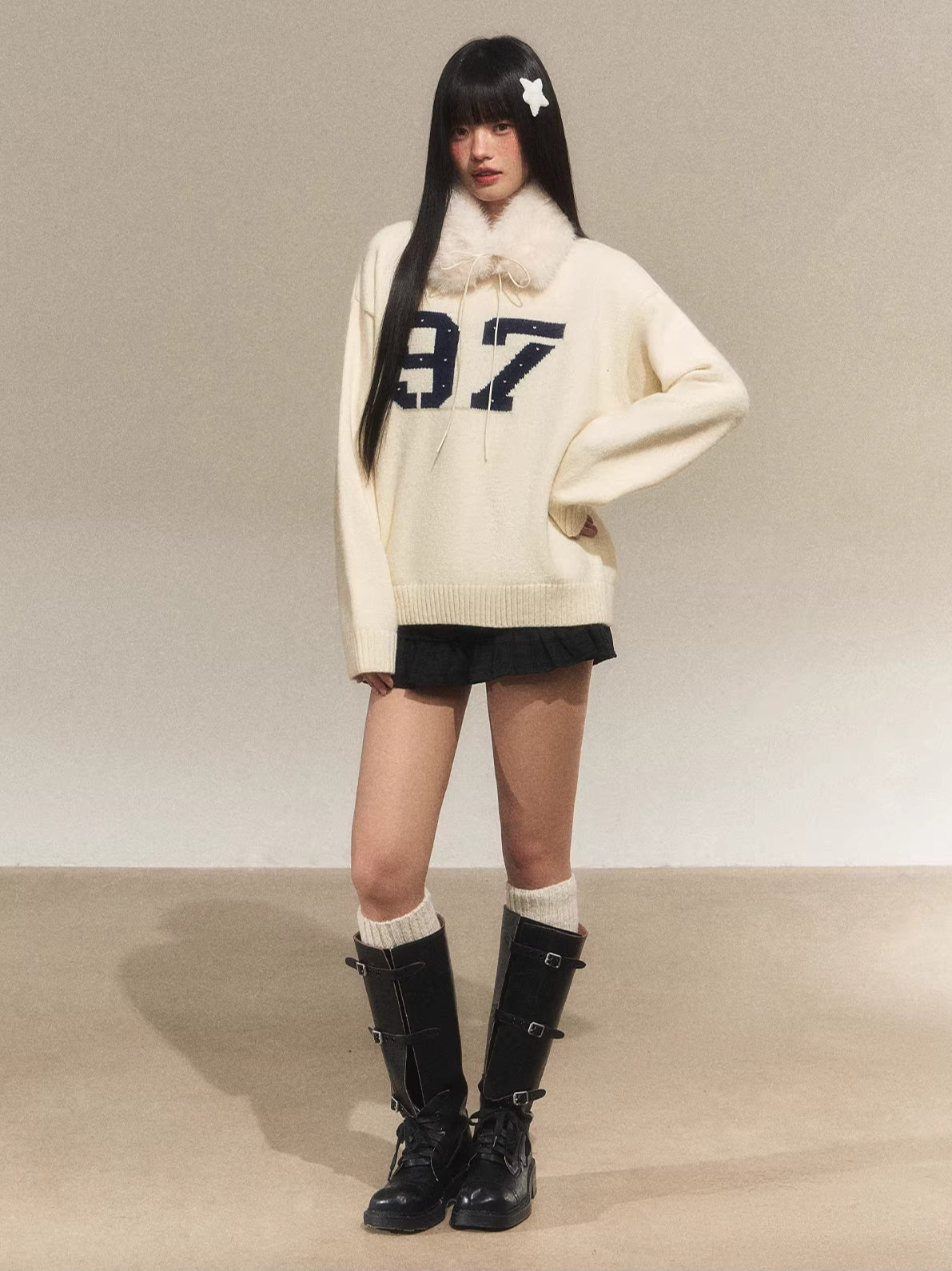 Detachable Fur Collar Sweater