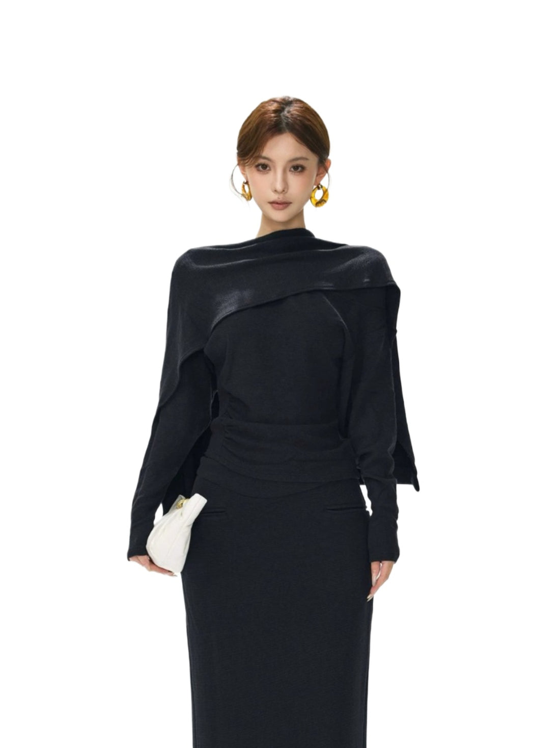 Detachable Shawl Knit Skirt Set