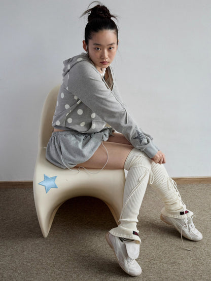 Polka Dot Patchwork Raglan Sleeve Hoodie Jacket
