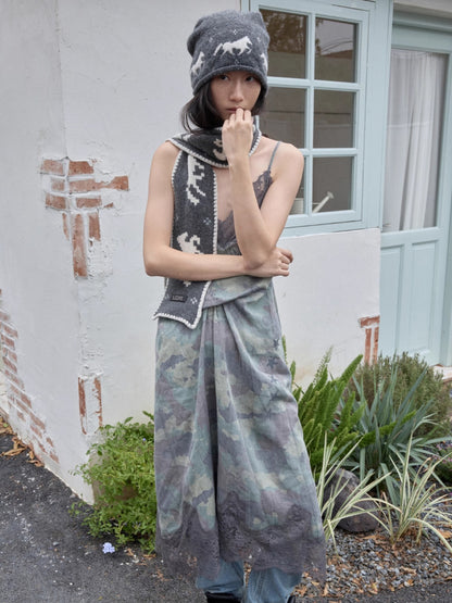 Fair Isle Pony Jacquard Knit Scarf