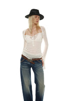 Sheer Henley Flare Top