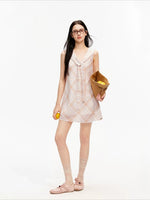 Pink Plaid Sleeveless Tie Neck Dress