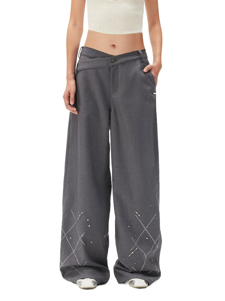 Gelain Rhinestone Asymmetric Waist Pants