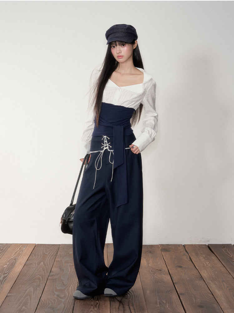 Navy Color-Blocking Shirt &amp; Pants Set