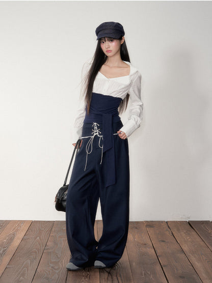 Navy Color-Blocking Shirt &amp; Pants Set