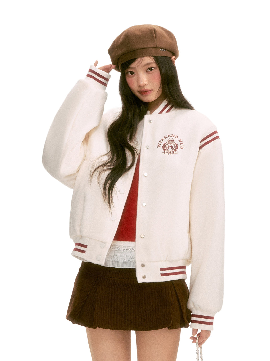 White Contrast Varsity Jacket