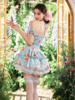 Floral Lace Halter Puff Short Dress