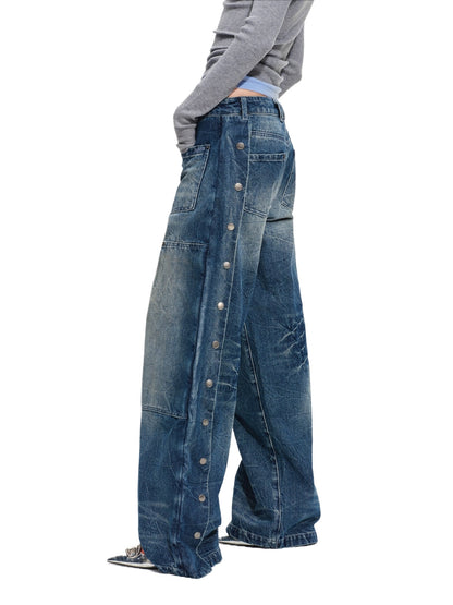 "Wasteland" Vintage Washed Wide-Leg Jeans
