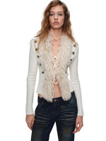 Napoleon Fur Collar Ribbed Cardigan