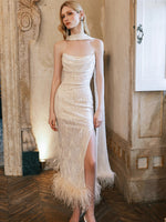 Diamond Sequin Ostrich Feather Strapless Dress