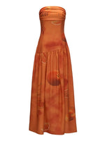 Orange Strapless Slit A-Line Dress