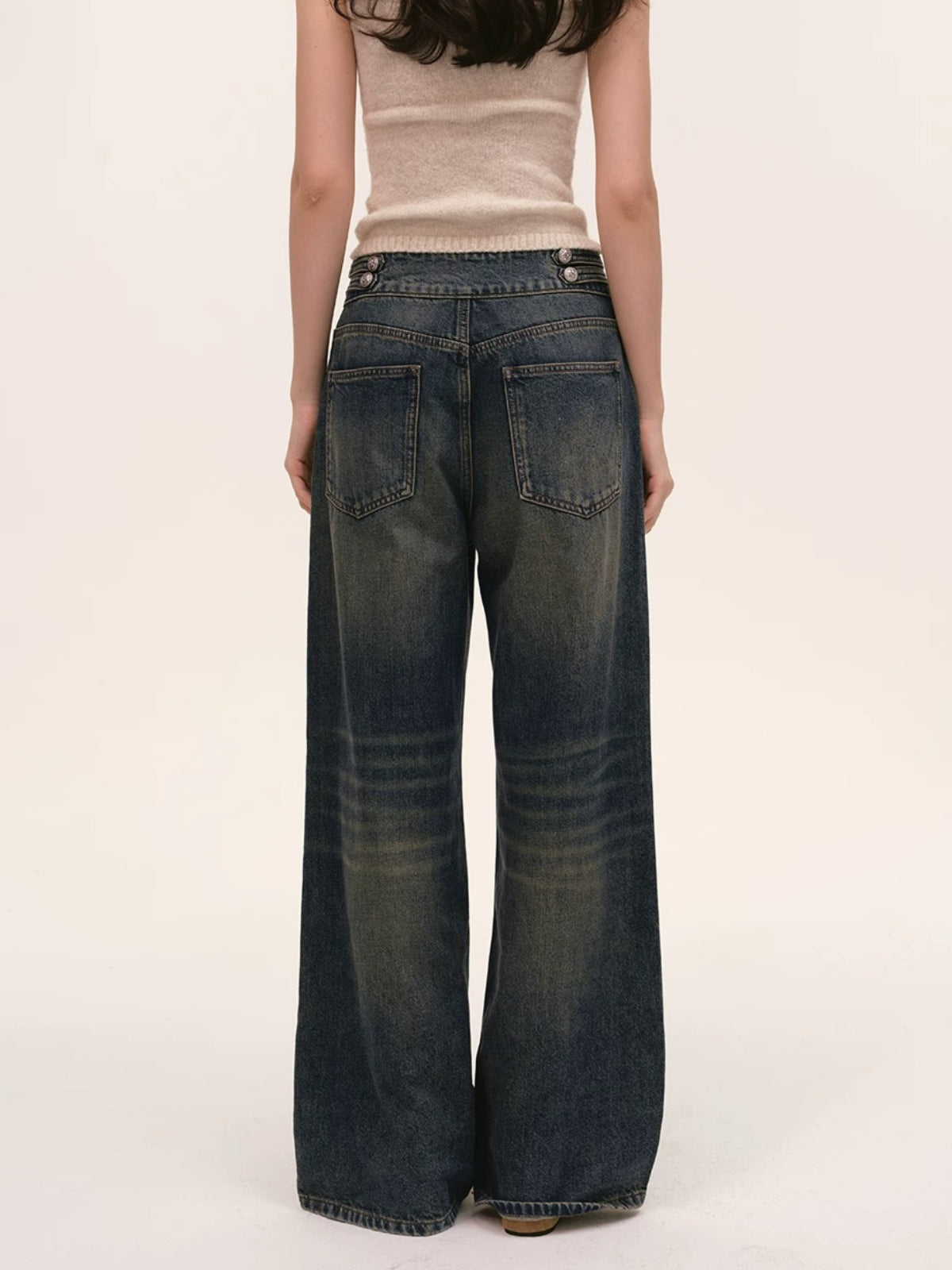 Vintage Double Button Wide-Leg Jeans