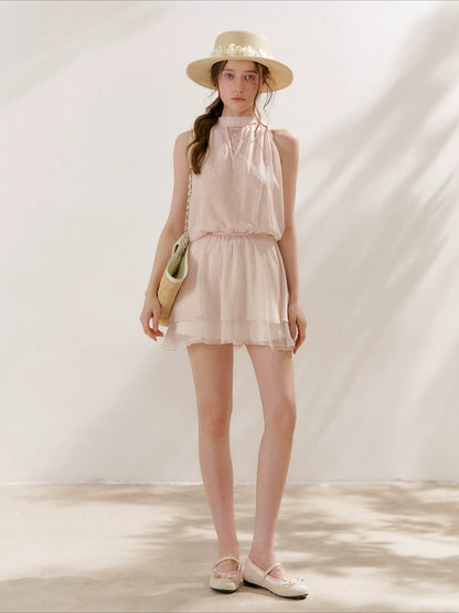 Chiffon Lace Halter Dress