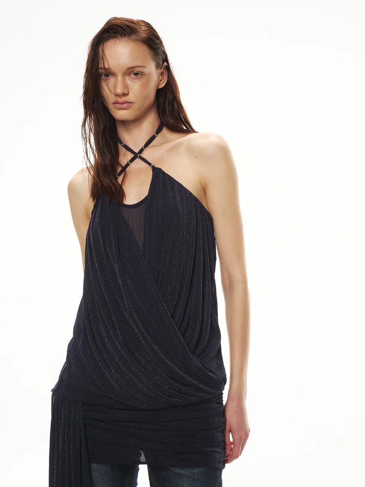 Shimmer Draped Halter Top