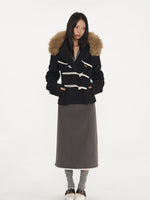 Black & Oatmeal Wool Toggle Coat