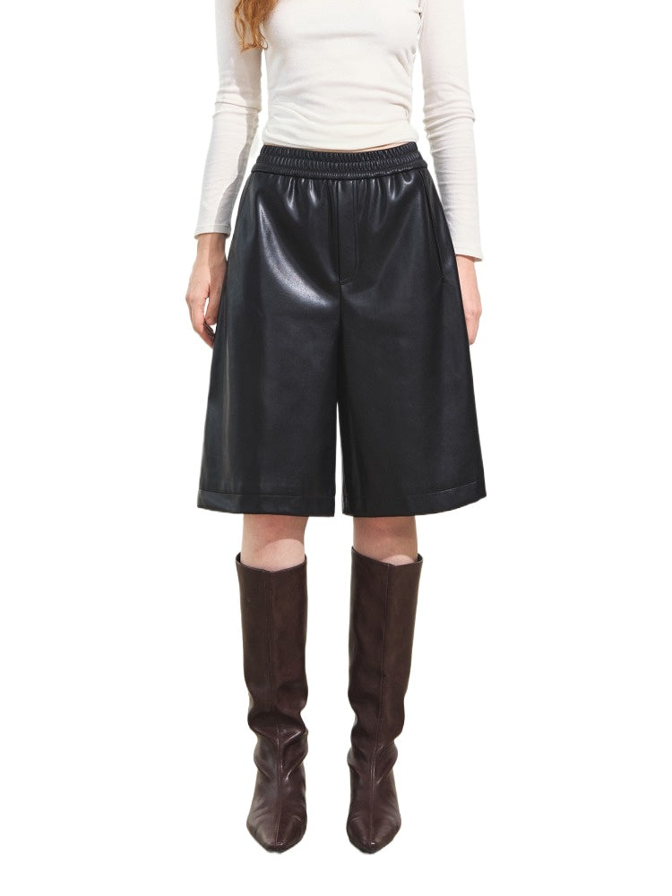 Faux Leather Wide-Leg Shorts